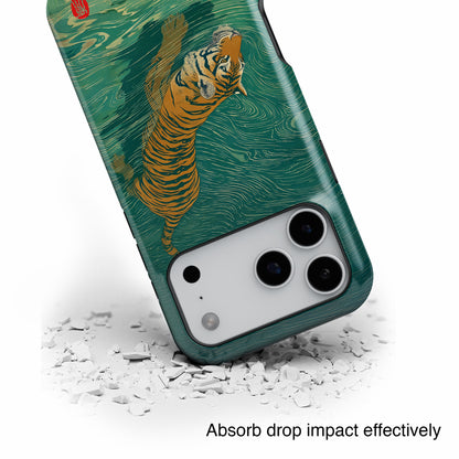 The Emerald Swirl – Ukiyo-e Tiger Design iPhone Case