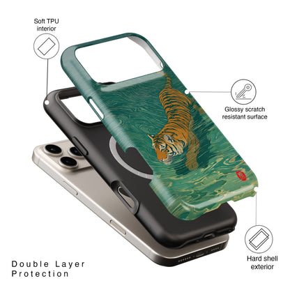 The Emerald Swirl – Ukiyo-e Tiger Design iPhone Case