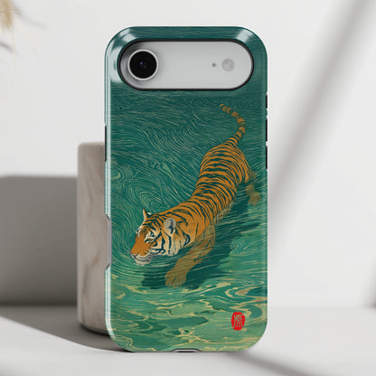 The Emerald Swirl – Ukiyo-e Tiger Design iPhone Case