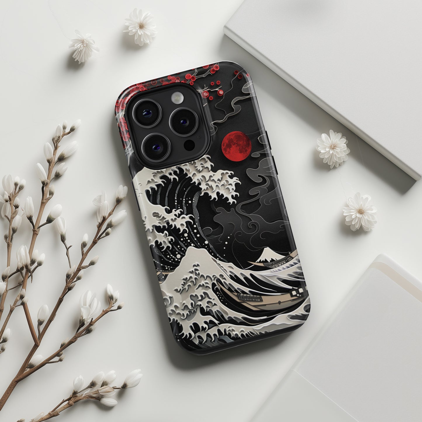 The Great Wave Dark Theme Design Design iPhone Case