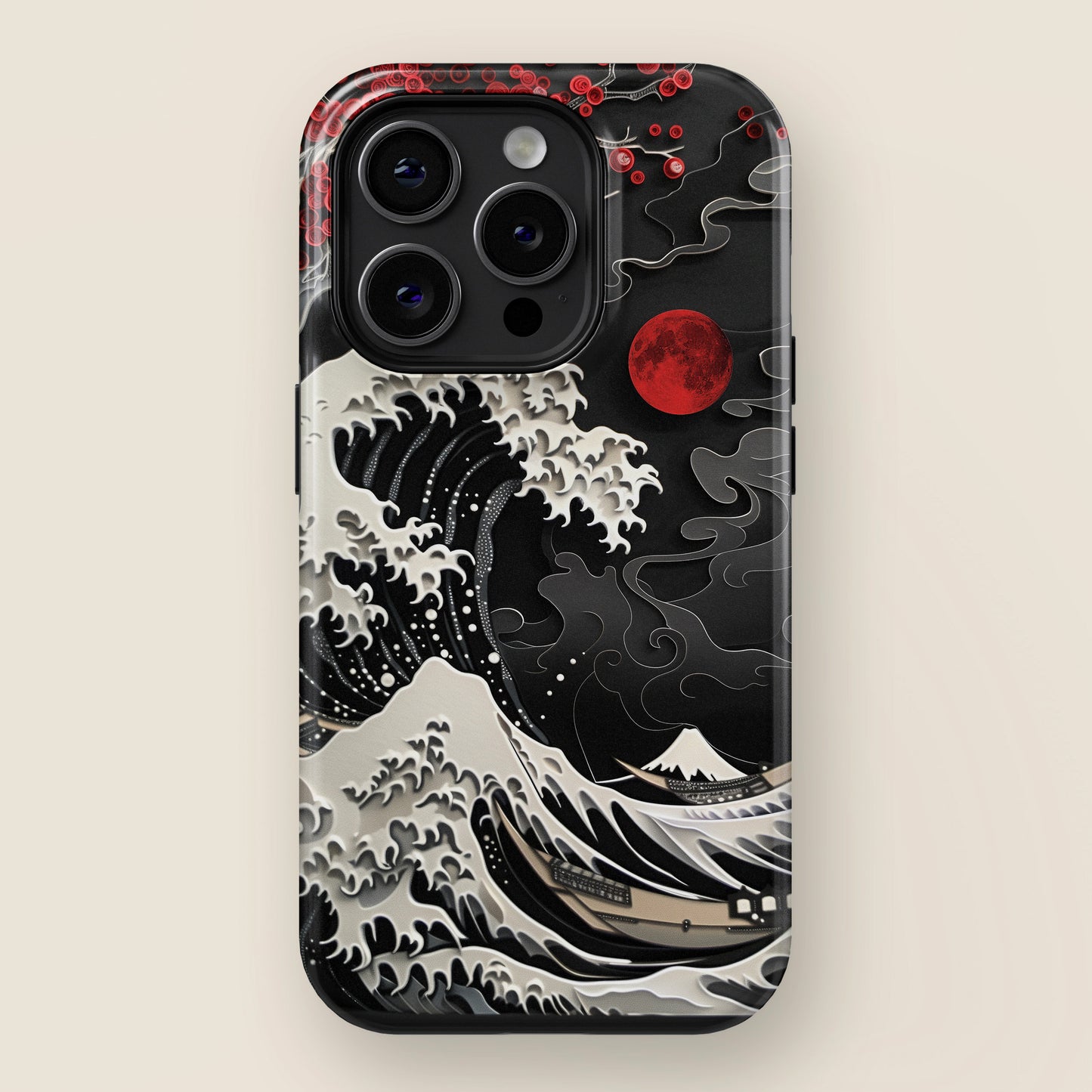 The Great Wave Dark Theme Design Design iPhone Case