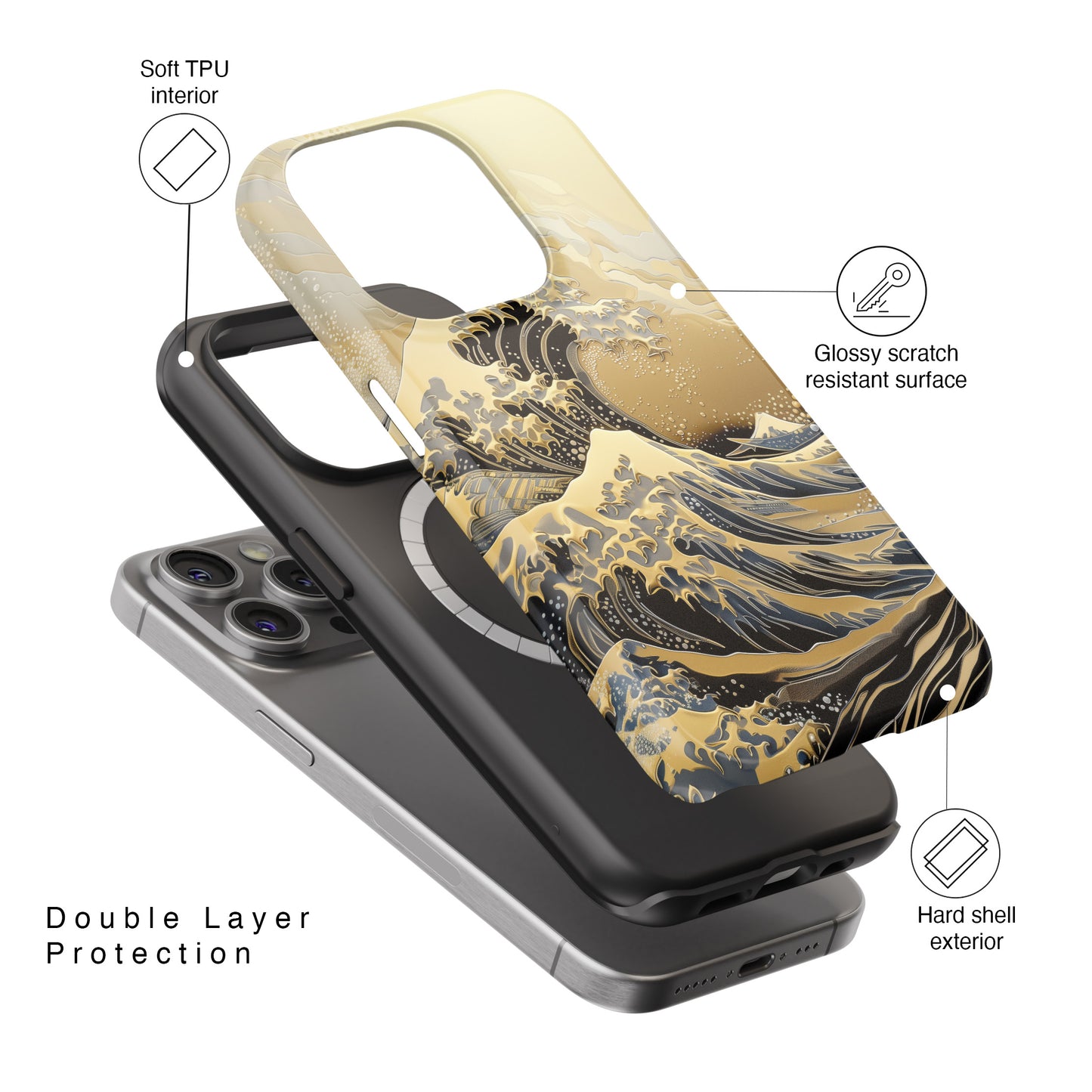 The Great Wave Gold Theme Design Design iPhone Case