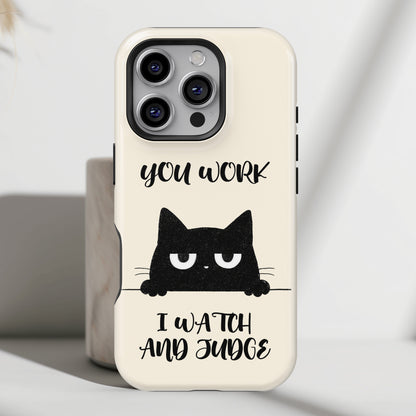 The Judgy Supervisor – Funny Black Cat Design iPhone Case