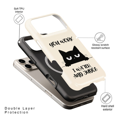The Judgy Supervisor – Funny Black Cat Design iPhone Case