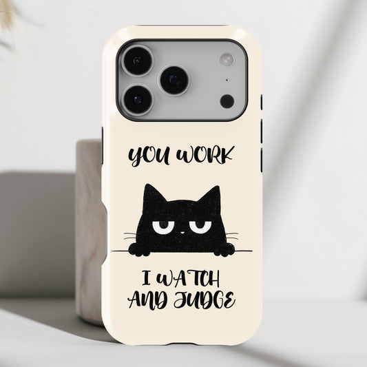The Judgy Supervisor – Funny Black Cat Design iPhone Case