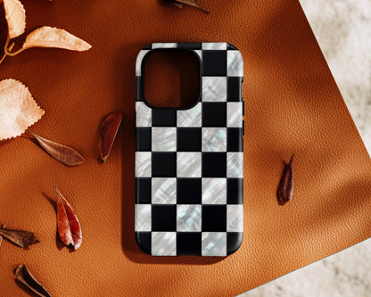The Midnight Pearl – Inlaid Checkerboard Design iPhone Case