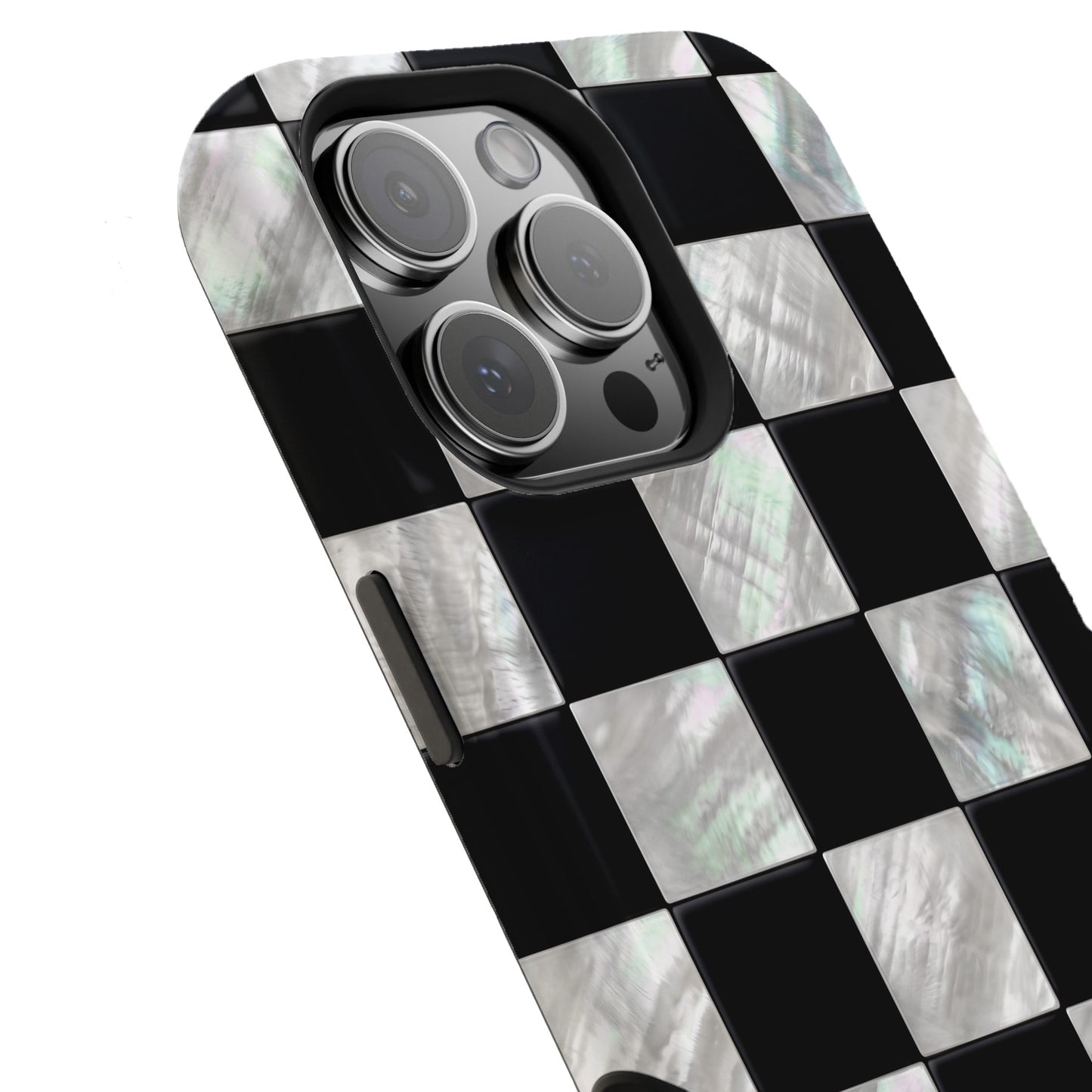 The Midnight Pearl – Inlaid Checkerboard Design iPhone Case
