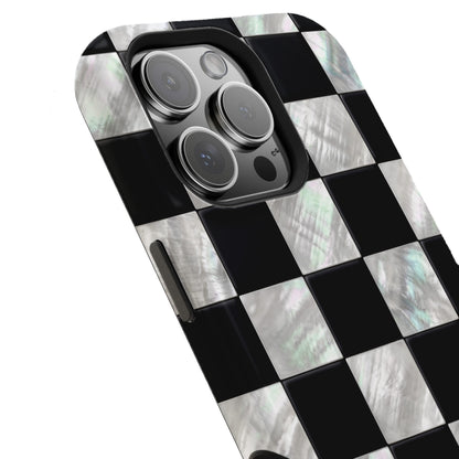 The Midnight Pearl – Inlaid Checkerboard Design iPhone Case