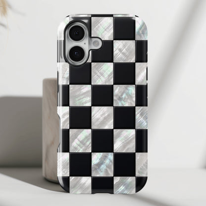 The Midnight Pearl – Inlaid Checkerboard Design iPhone Case