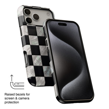 The Midnight Pearl – Inlaid Checkerboard Design iPhone Case