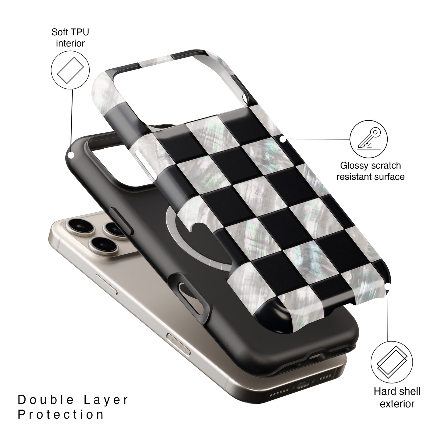 The Midnight Pearl – Inlaid Checkerboard Design iPhone Case