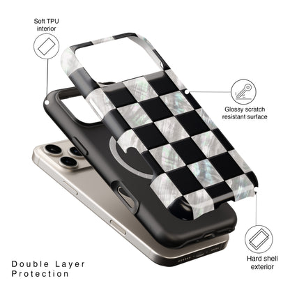The Midnight Pearl – Inlaid Checkerboard Design iPhone Case