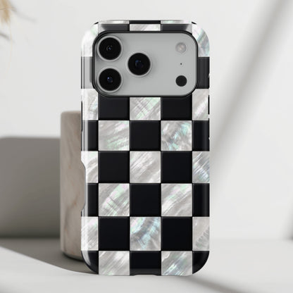 The Midnight Pearl – Inlaid Checkerboard Design iPhone Case