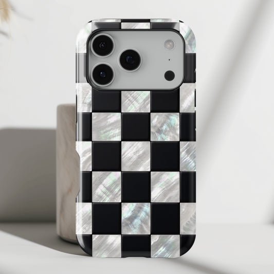 The Midnight Pearl – Inlaid Checkerboard Design iPhone Case