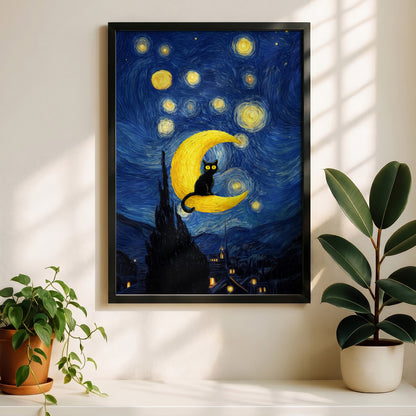 The Starry Night Feline – Fine Art Parody Design Wall Art