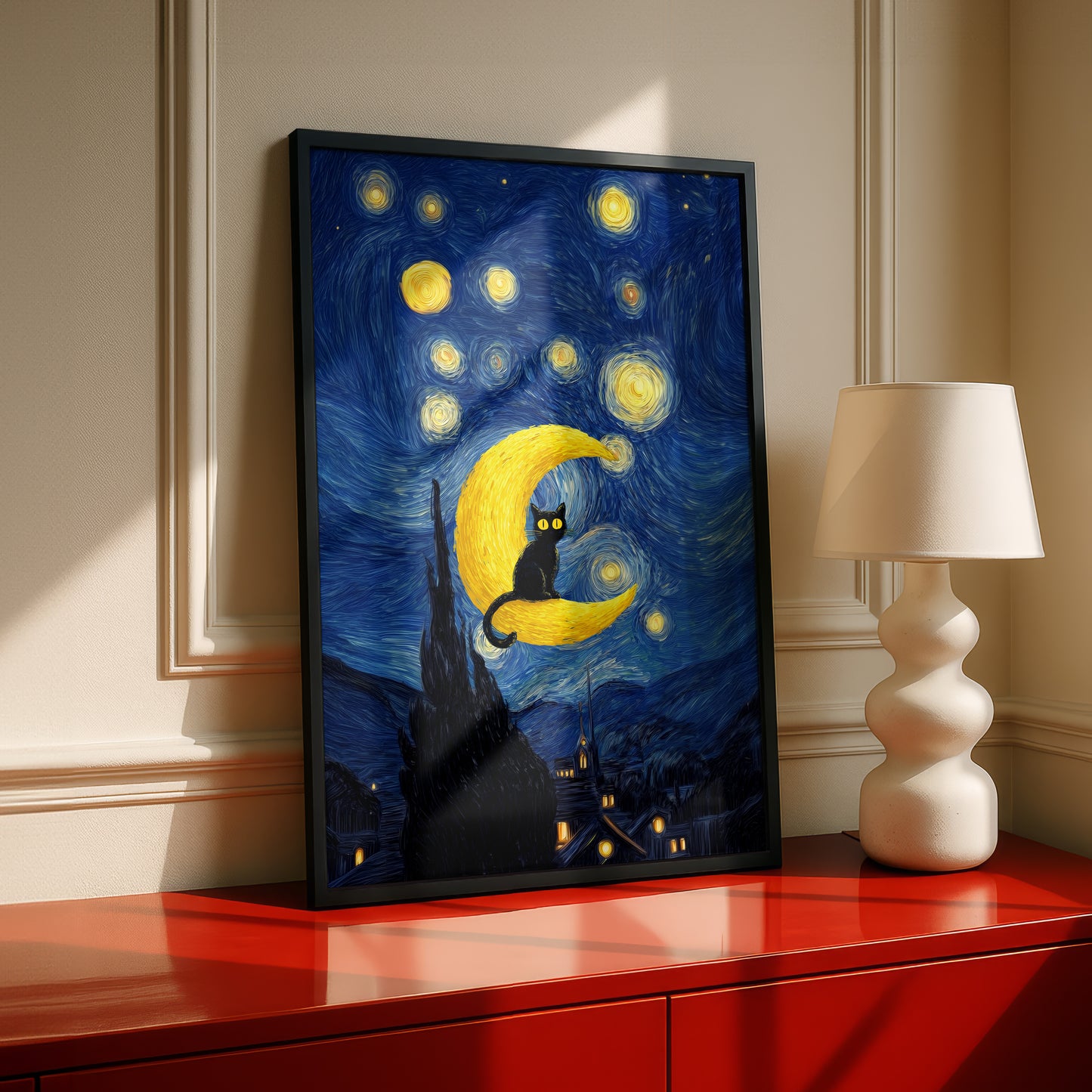 The Starry Night Feline – Fine Art Parody Design Wall Art