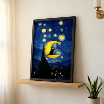 The Starry Night Feline – Fine Art Parody Design Wall Art