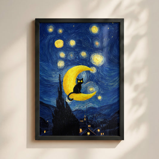 The Starry Night Feline – Fine Art Parody Design Wall Art