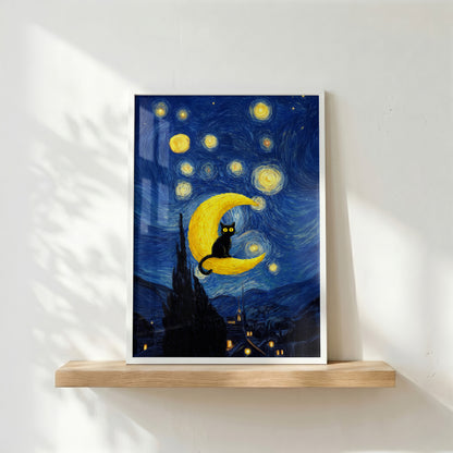 The Starry Night Feline – Fine Art Parody Design Wall Art