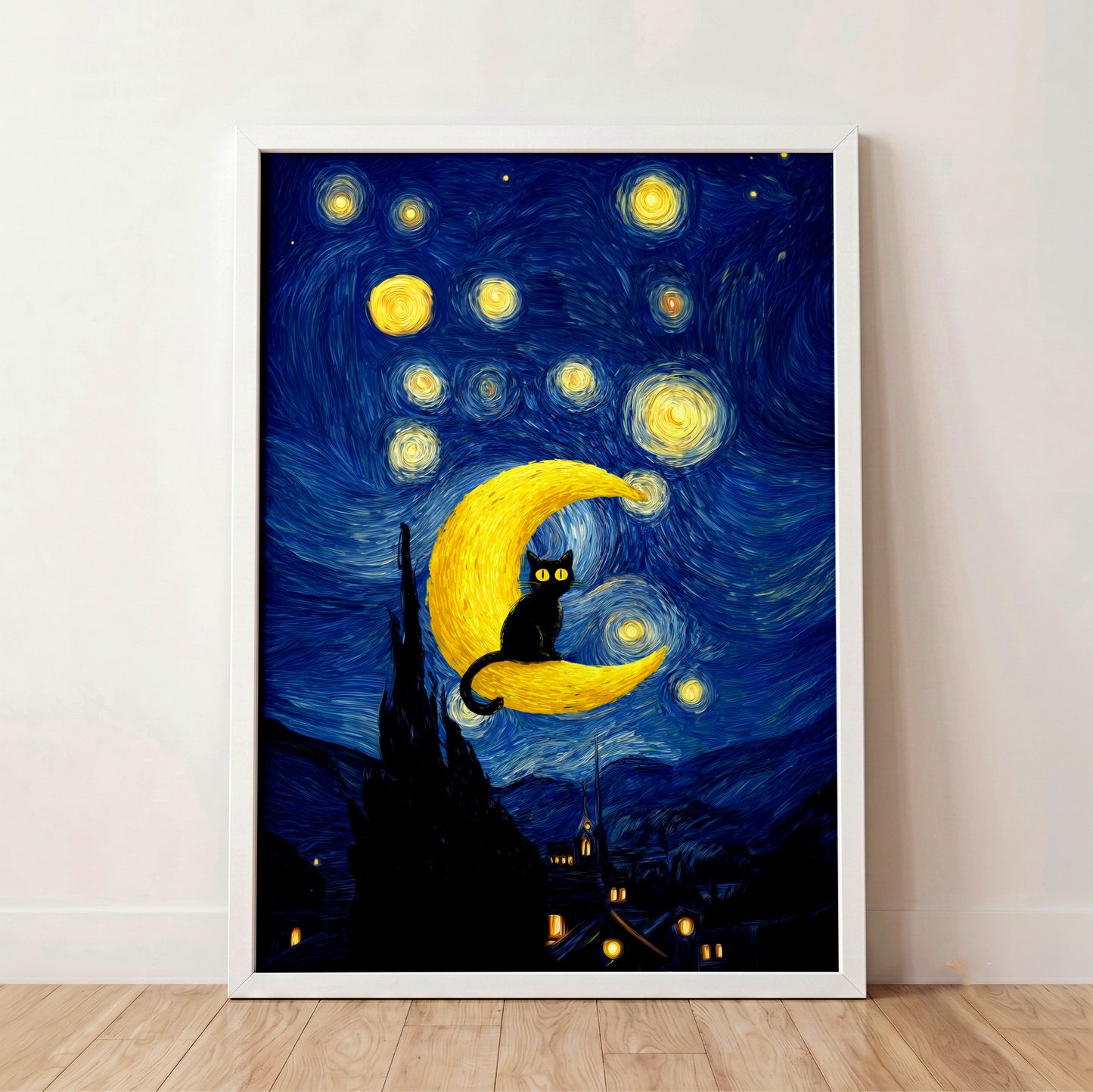 The Starry Night Feline – Fine Art Parody Design Wall Art