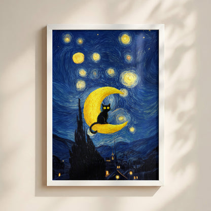The Starry Night Feline – Fine Art Parody Design Wall Art