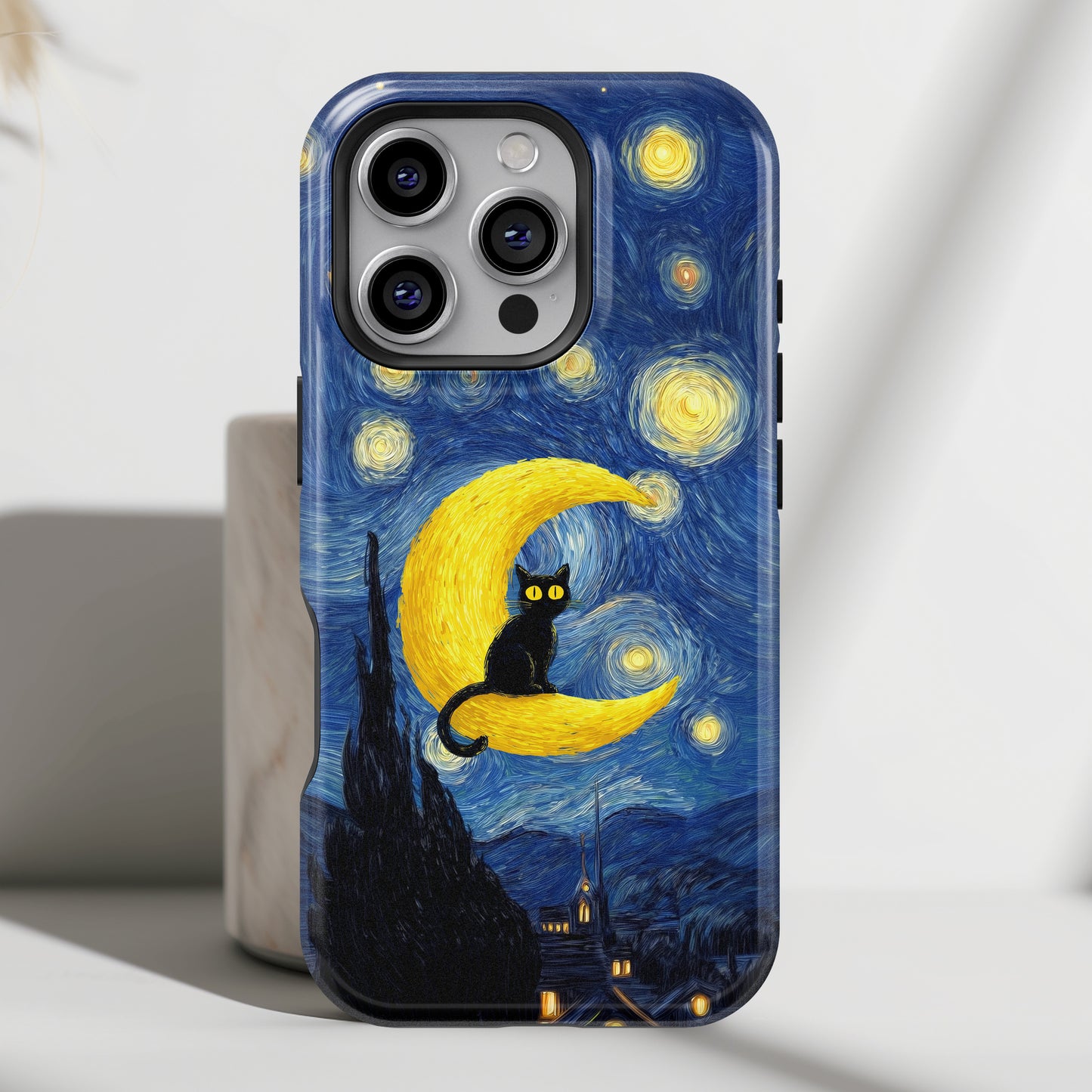 The Starry Night Feline – Fine Art Parody Design iPhone Case