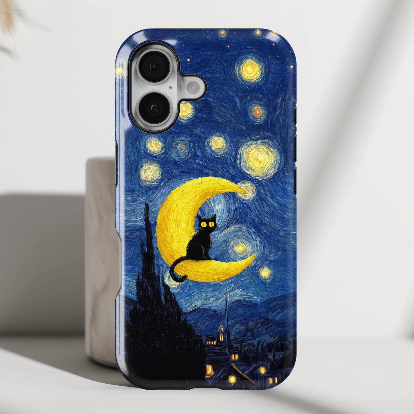 The Starry Night Feline – Fine Art Parody Design iPhone Case