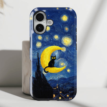 The Starry Night Feline – Fine Art Parody Design iPhone Case