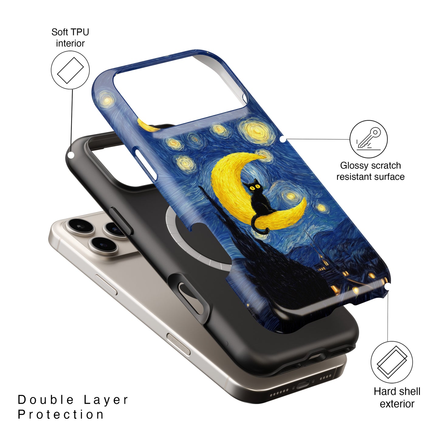 The Starry Night Feline – Fine Art Parody Design iPhone Case
