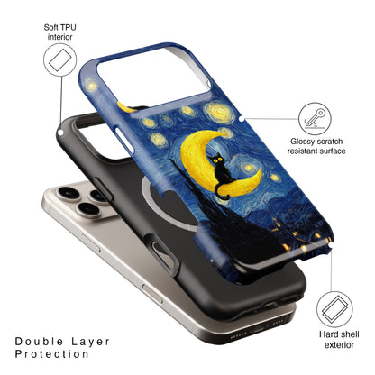 The Starry Night Feline – Fine Art Parody Design iPhone Case