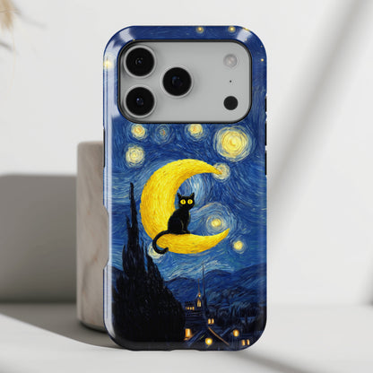 The Starry Night Feline – Fine Art Parody Design iPhone Case