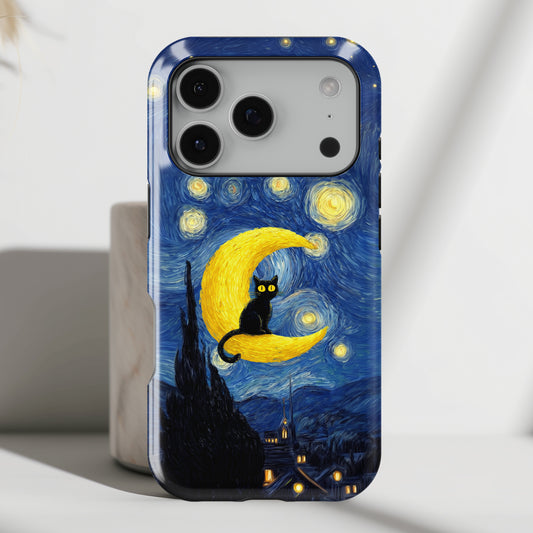 The Starry Night Feline – Fine Art Parody Design iPhone Case