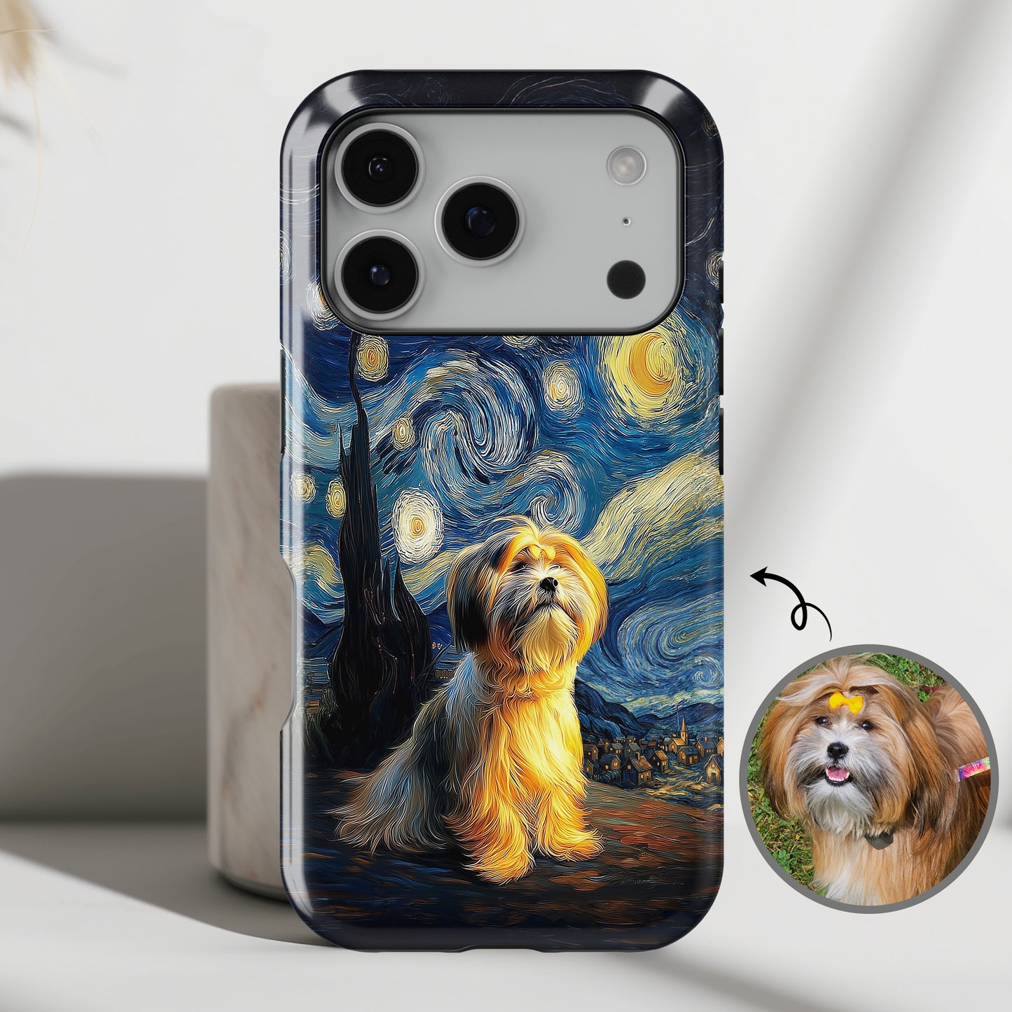 The Starry Night Stargazer – Custom Impressionist Pet iPhone Case