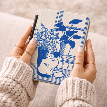 The Sunroom Cat – Blue & White Linocut Design Kindle Case
