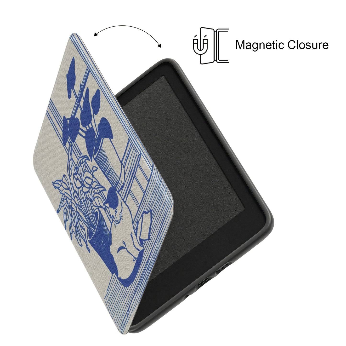 The Sunroom Cat – Blue & White Linocut Design Kindle Case