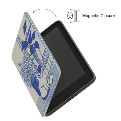 The Sunroom Cat – Blue & White Linocut Design Kindle Case