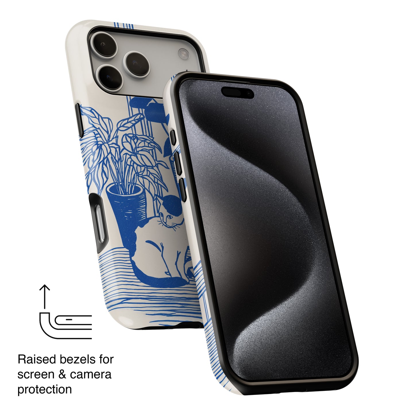 The Sunroom Cat – Blue & White Linocut Design iPhone Case