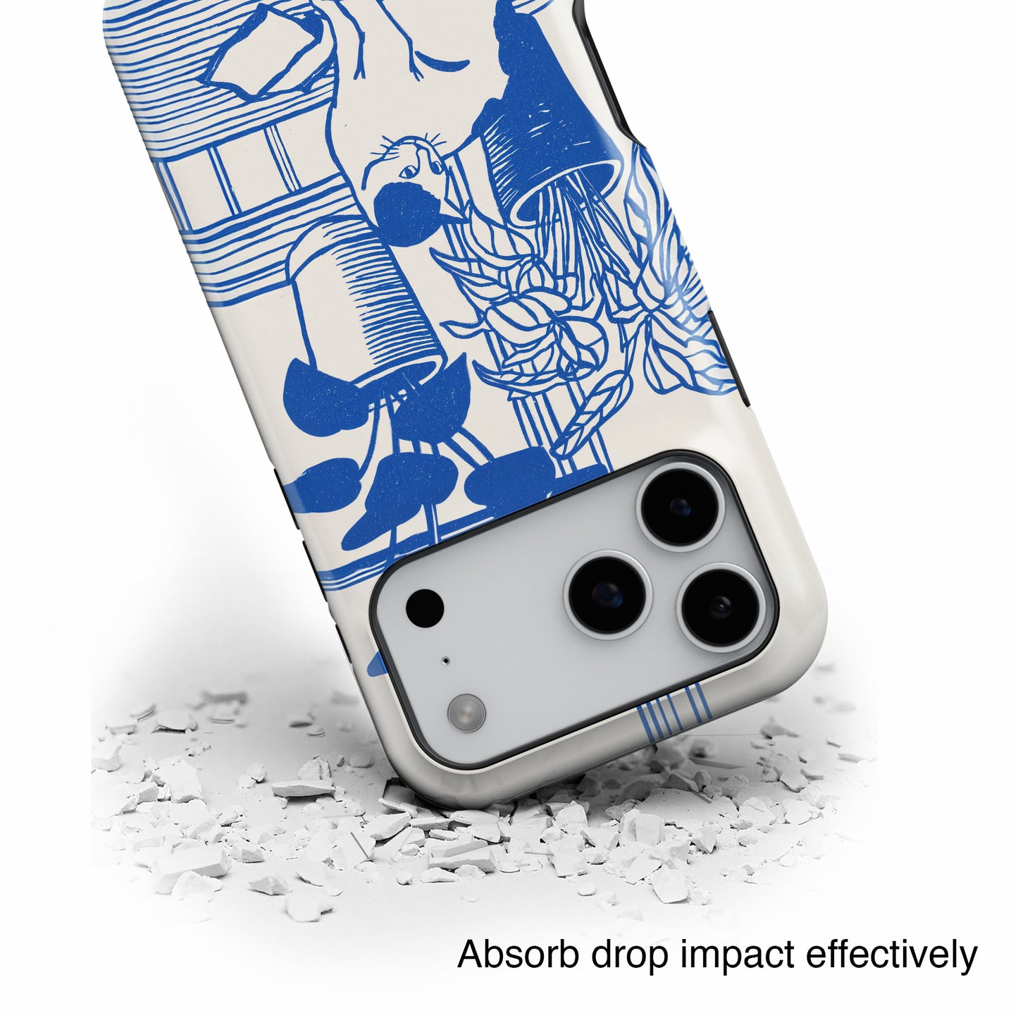 The Sunroom Cat – Blue & White Linocut Design iPhone Case