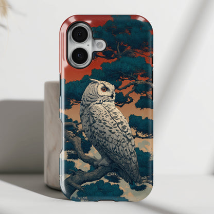 The Sunset Pine – Ukiyo-e Owl Design iPhone Case