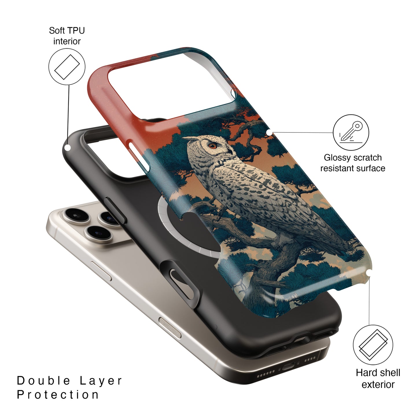 The Sunset Pine – Ukiyo-e Owl Design iPhone Case