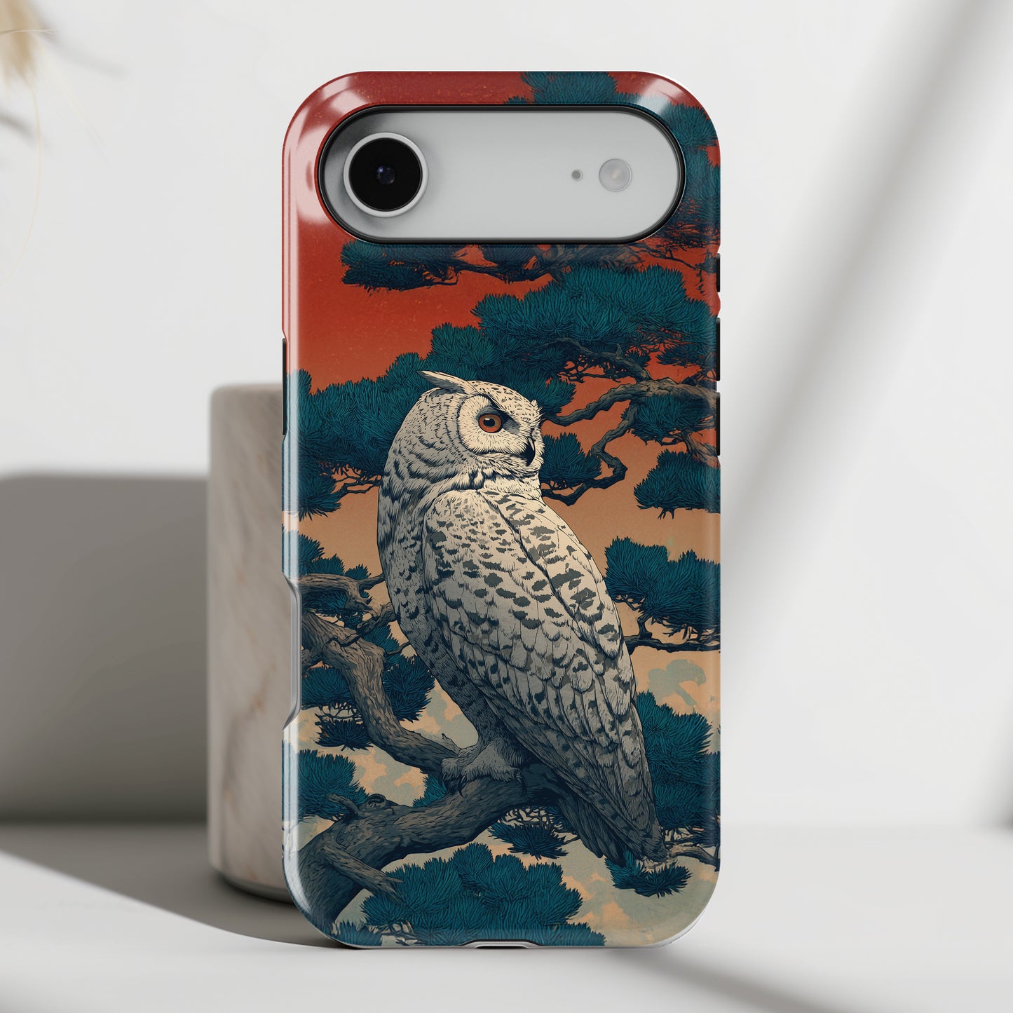 The Sunset Pine – Ukiyo-e Owl Design iPhone Case