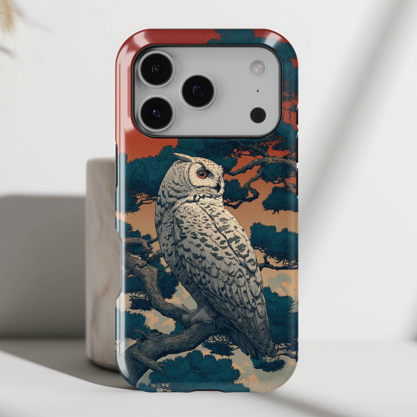 The Sunset Pine – Ukiyo-e Owl Design iPhone Case