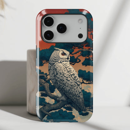 The Sunset Pine – Ukiyo-e Owl Design iPhone Case