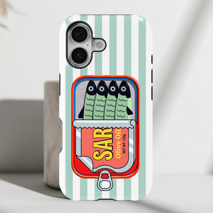 The Vintage Sardine Tin – Pop-Art Striped Design iPhone Case (Mint)
