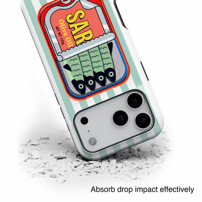 The Vintage Sardine Tin – Pop-Art Striped Design iPhone Case (Mint)