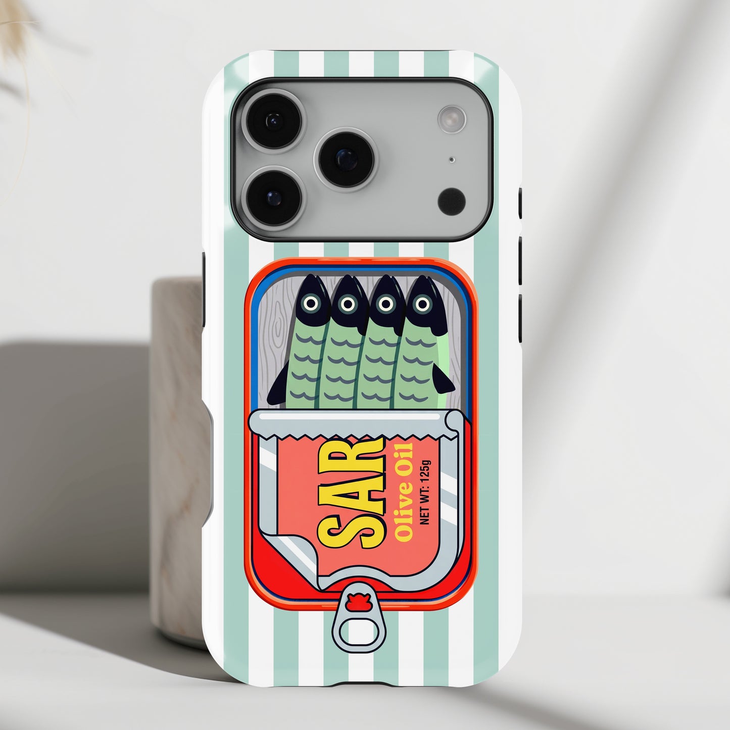 The Vintage Sardine Tin – Pop-Art Striped Design iPhone Case (Mint)