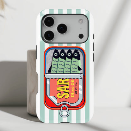 The Vintage Sardine Tin – Pop-Art Striped Design iPhone Case (Mint)