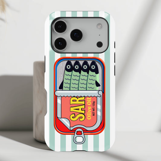 The Vintage Sardine Tin – Pop-Art Striped Design iPhone Case (Mint)