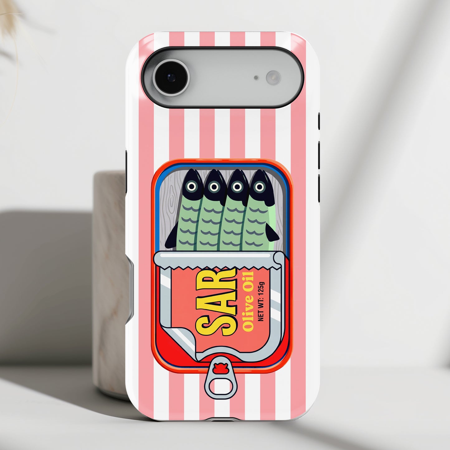 The Vintage Sardine Tin – Pop-Art Striped Design iPhone Case (Pink)