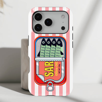 The Vintage Sardine Tin – Pop-Art Striped Design iPhone Case (Pink)